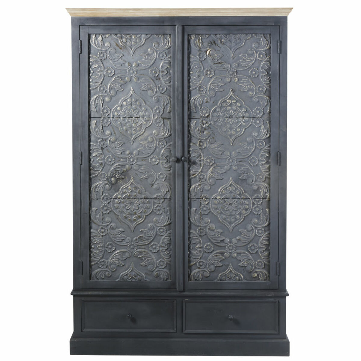 Armoire 2 portes 2 tiroirs gris foncé Wabi