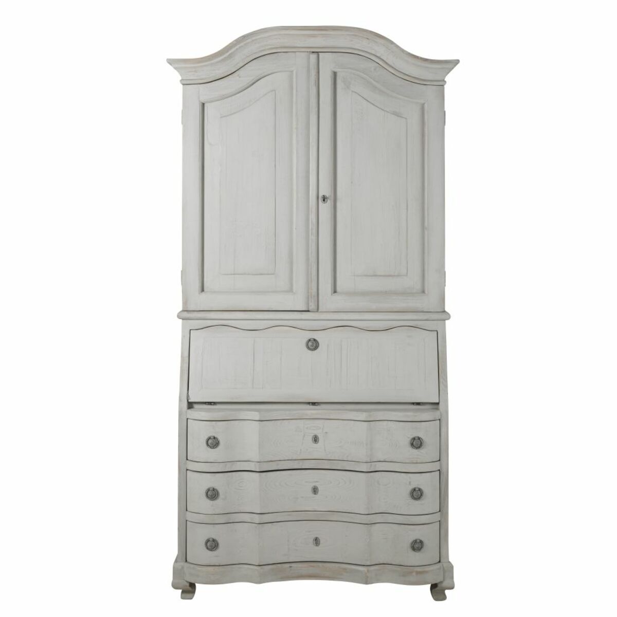 Armoire 2 portes 3 tiroirs gris clair et secrétaire 8 tiroirs Cheverny