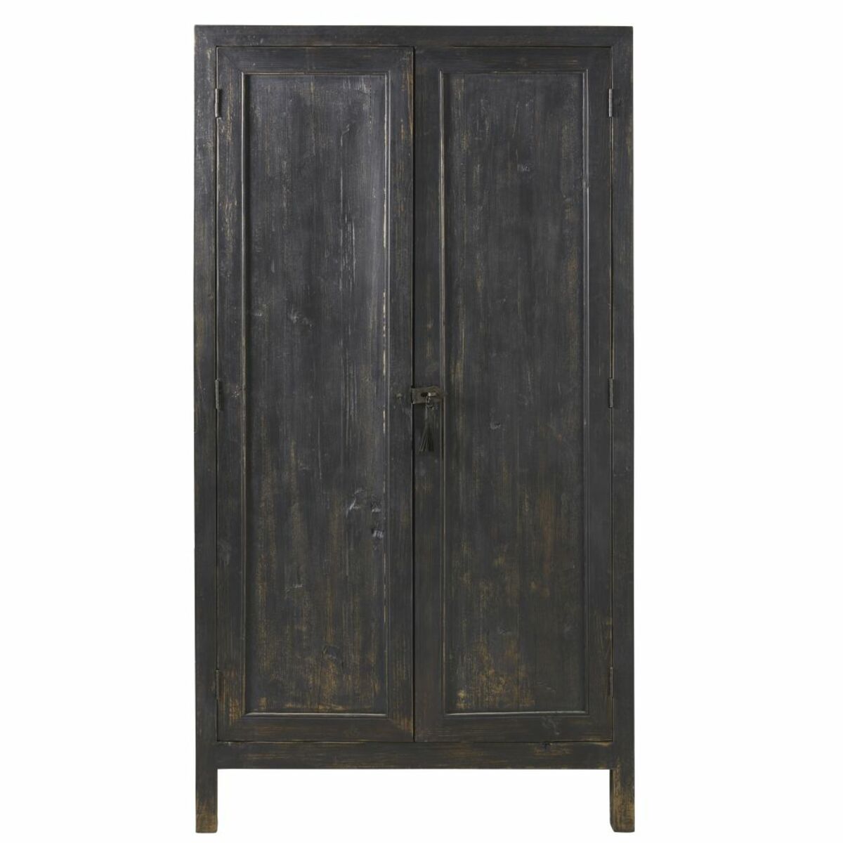 Armoire 2 portes en pin recyclé noir effet vieilli