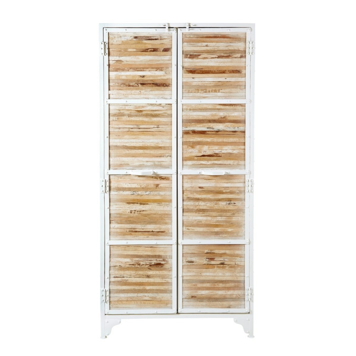 Armoire en métal blanc et bois recyclés Mistral