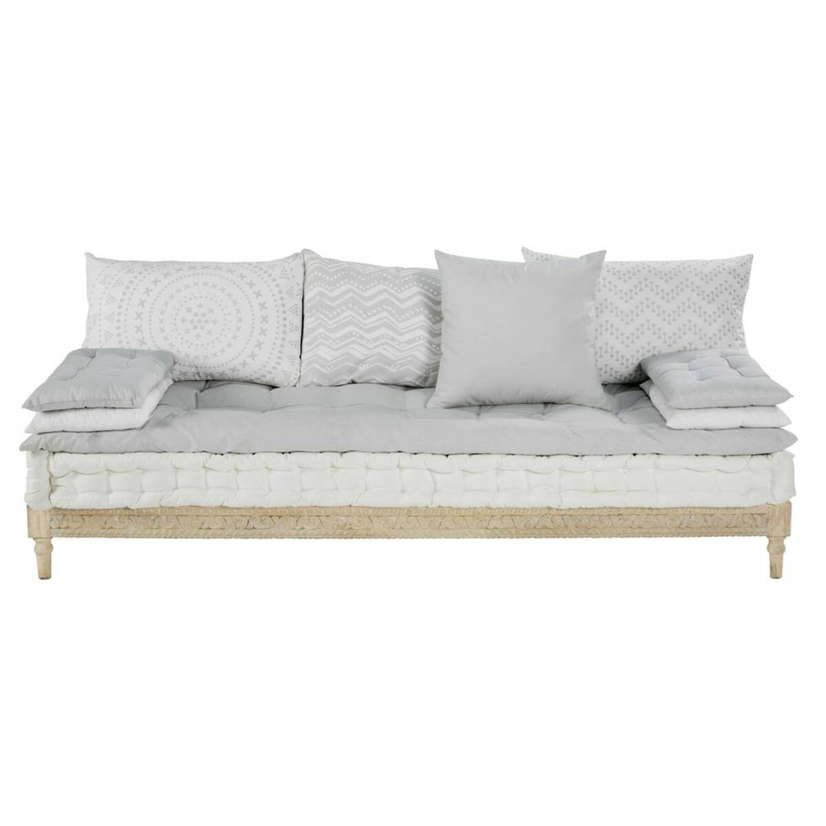 Banquette 2/3 places en coton gris et blanc