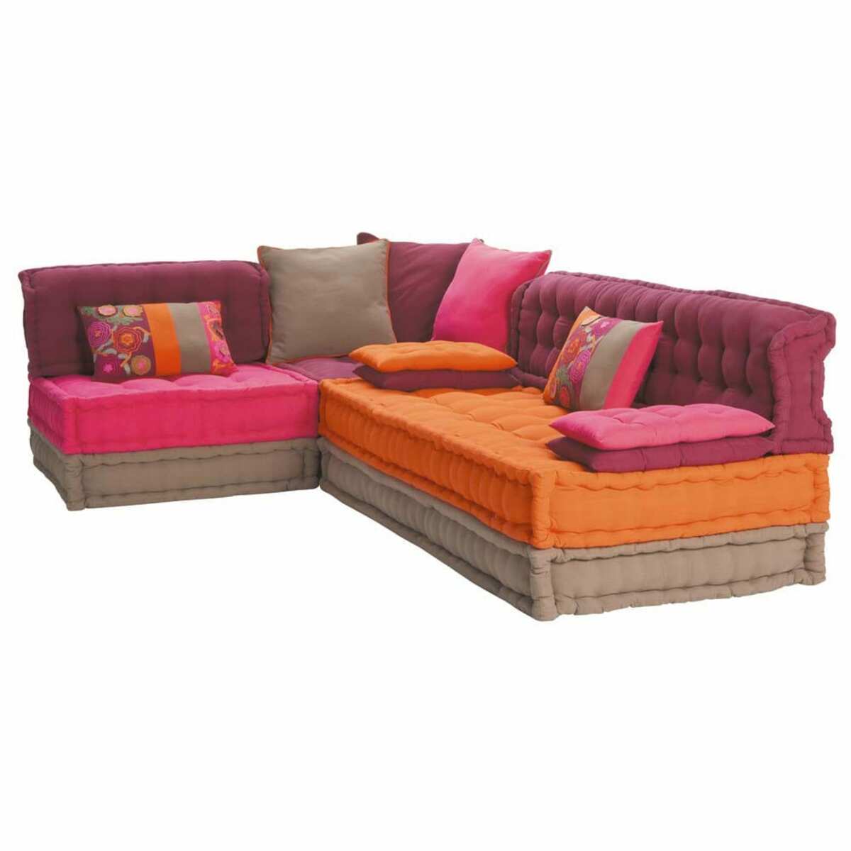 Banquette d'angle 6 places en coton multicolore