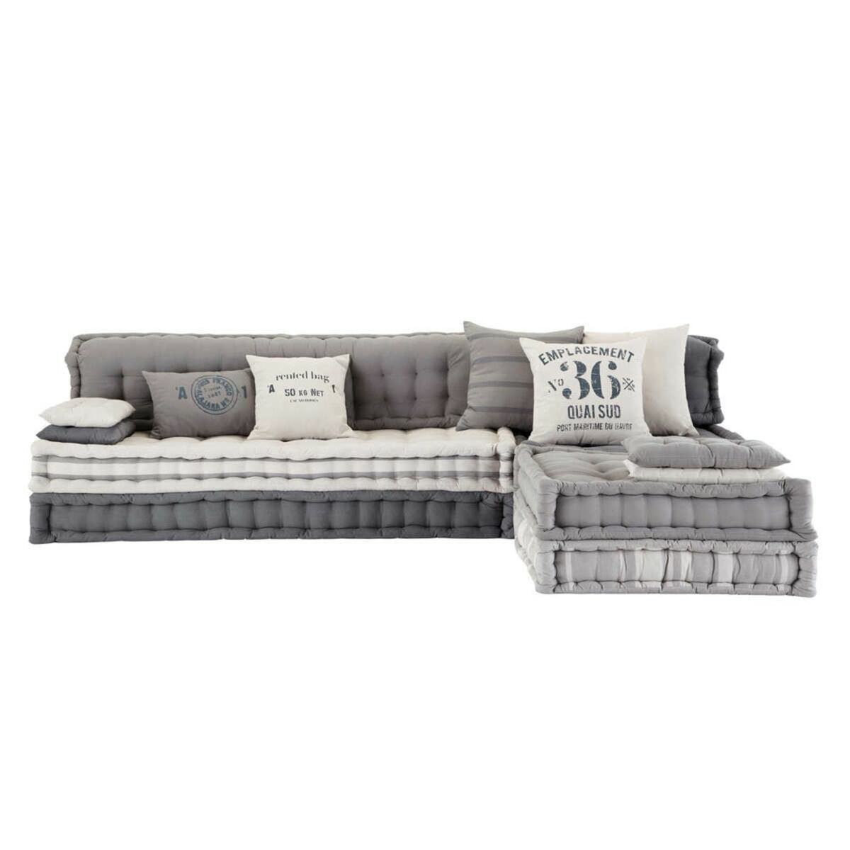 Banquette d'angle modulable 6 places en coton gris