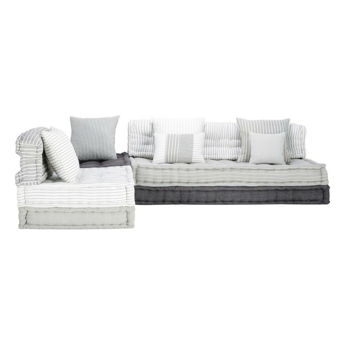Banquette d'angle modulable 6 places en coton gris et blanc
