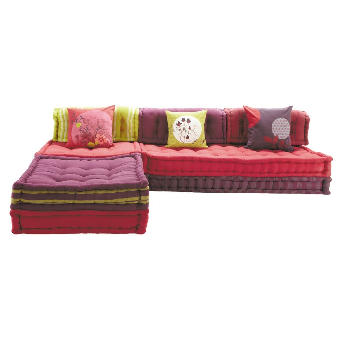 Banquette d'angle modulable 6 places en coton rose