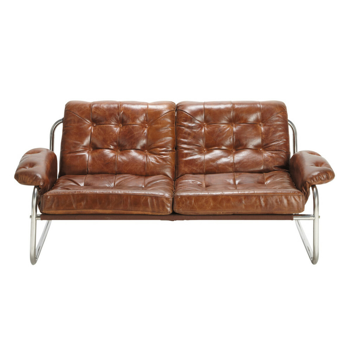 Banquette vintage 2 places en cuir marron Gary