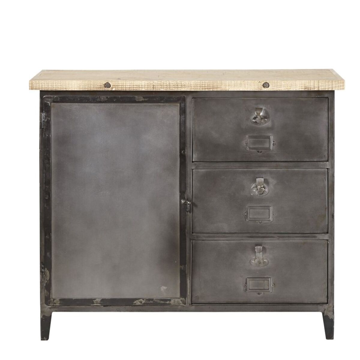 Buffet 1 porte 3 tiroirs en métal et pin recyclé Fulton