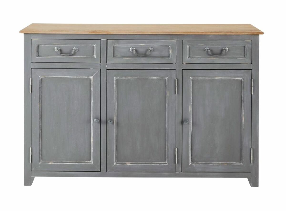 Buffet 3 portes 3 tiroirs gris Honorine