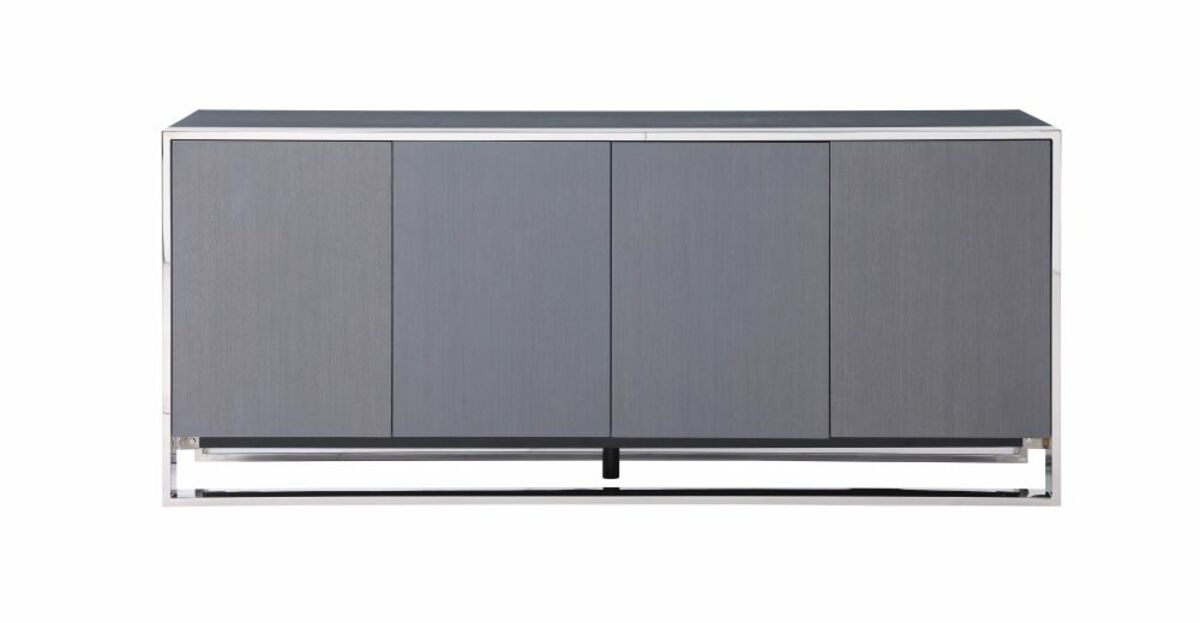 Buffet 4 portes gris mat et acier inoxydable Vendio