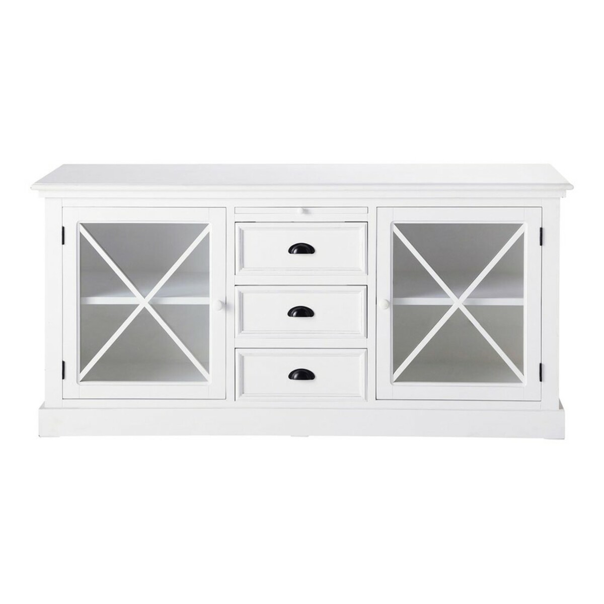 Buffet vitré en pin blanc mat L 163 cm Newport