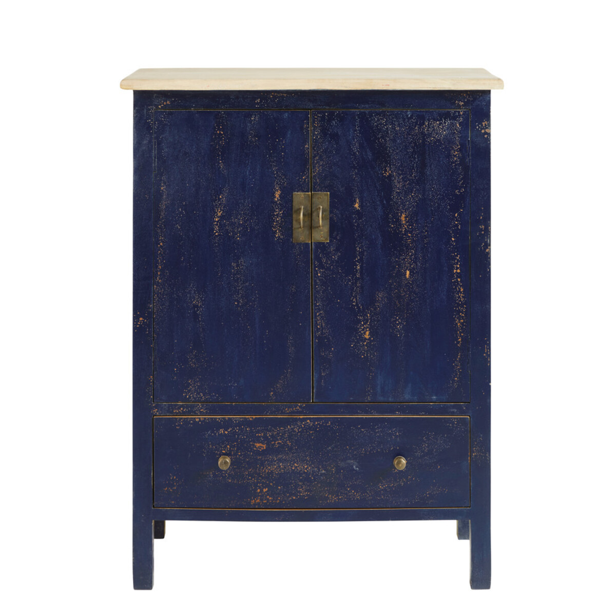 Cabinet 2 portes 1 tiroir en manguier massif bleu Shibori