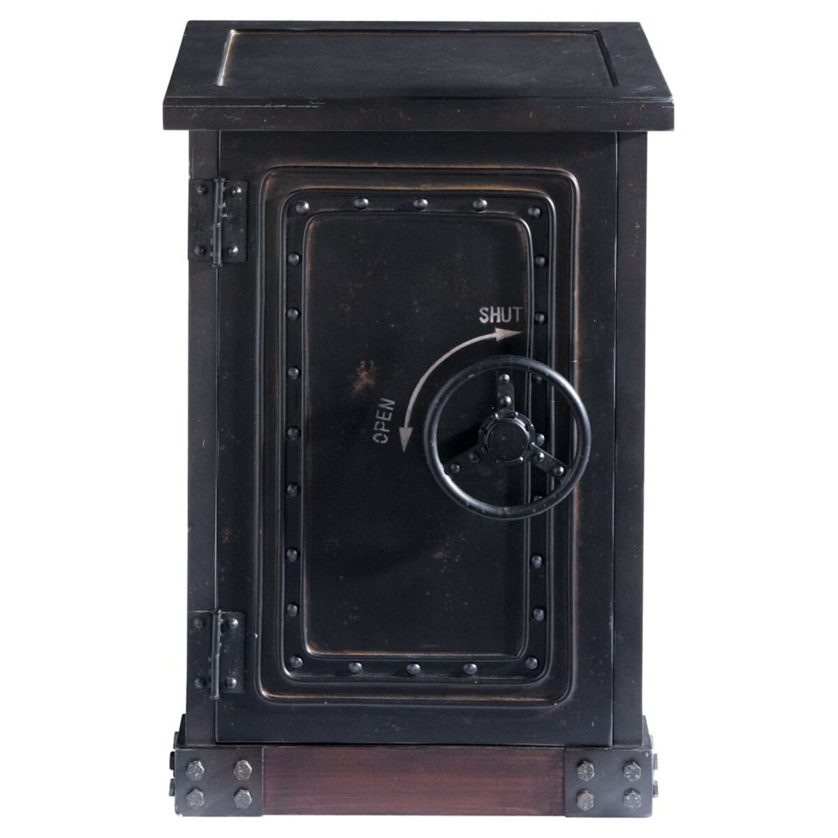 Cabinet de rangement coffre-fort en bois noir effet vieilli L 53 cm