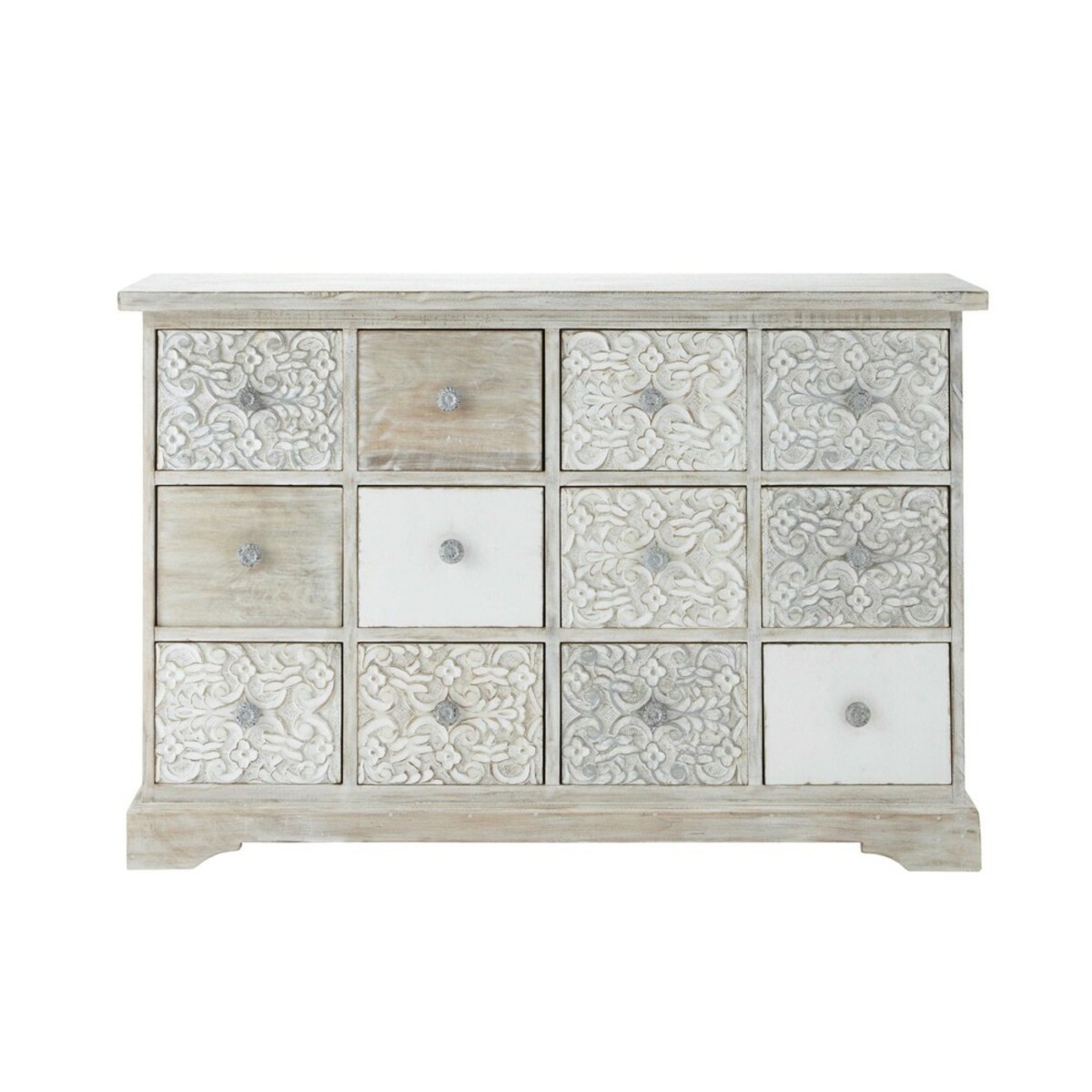 Cabinet de rangement indien sculpté en manguier massif blanc L 120 cm Namaste