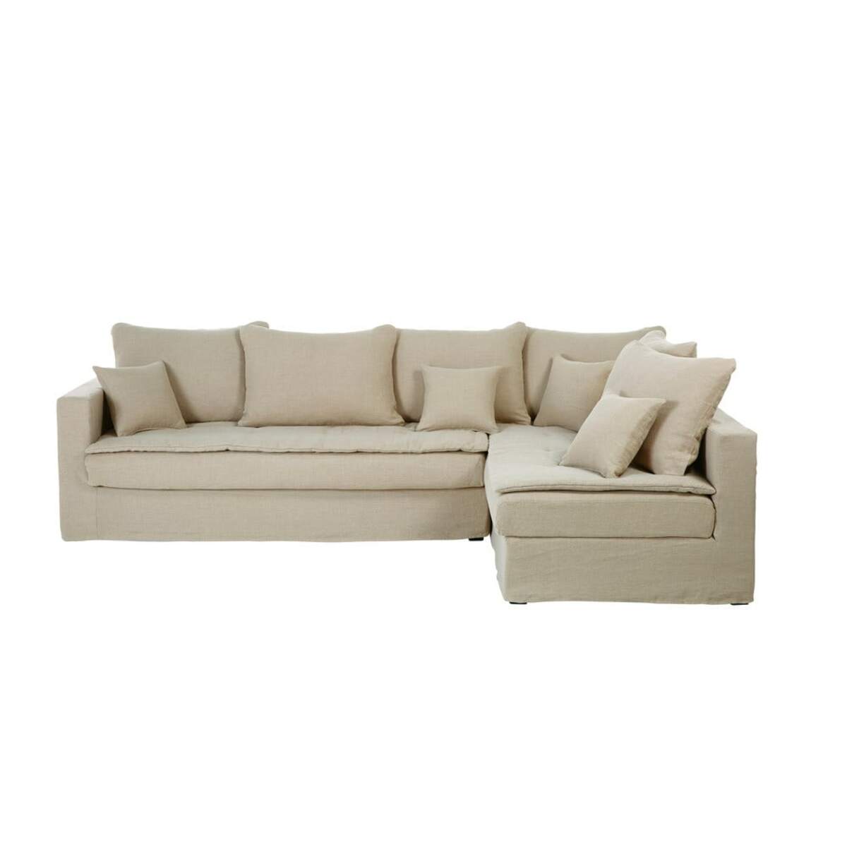 Canapé d'angle 5 places en lin lavé beige Célestin