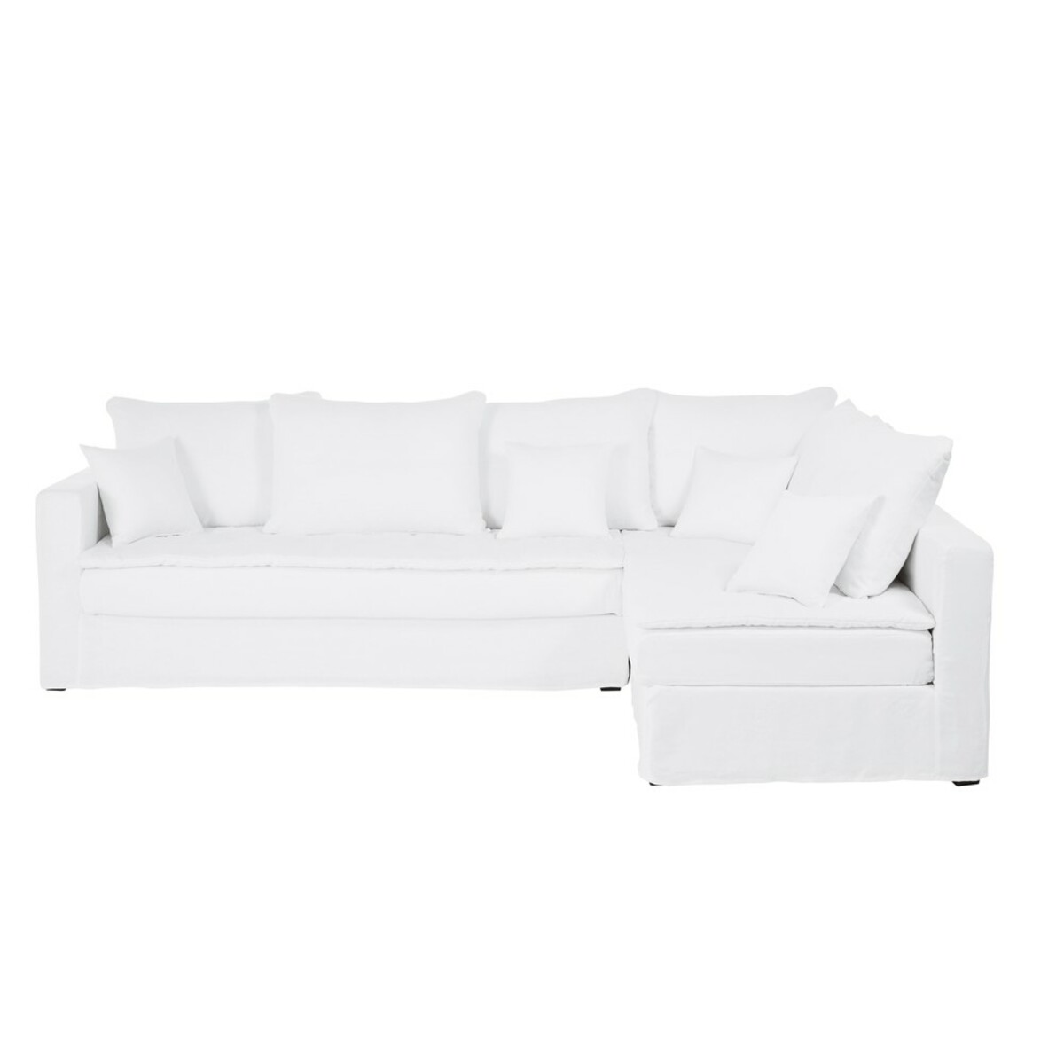 Canapé d'angle 5 places en lin lavé blanc Célestin