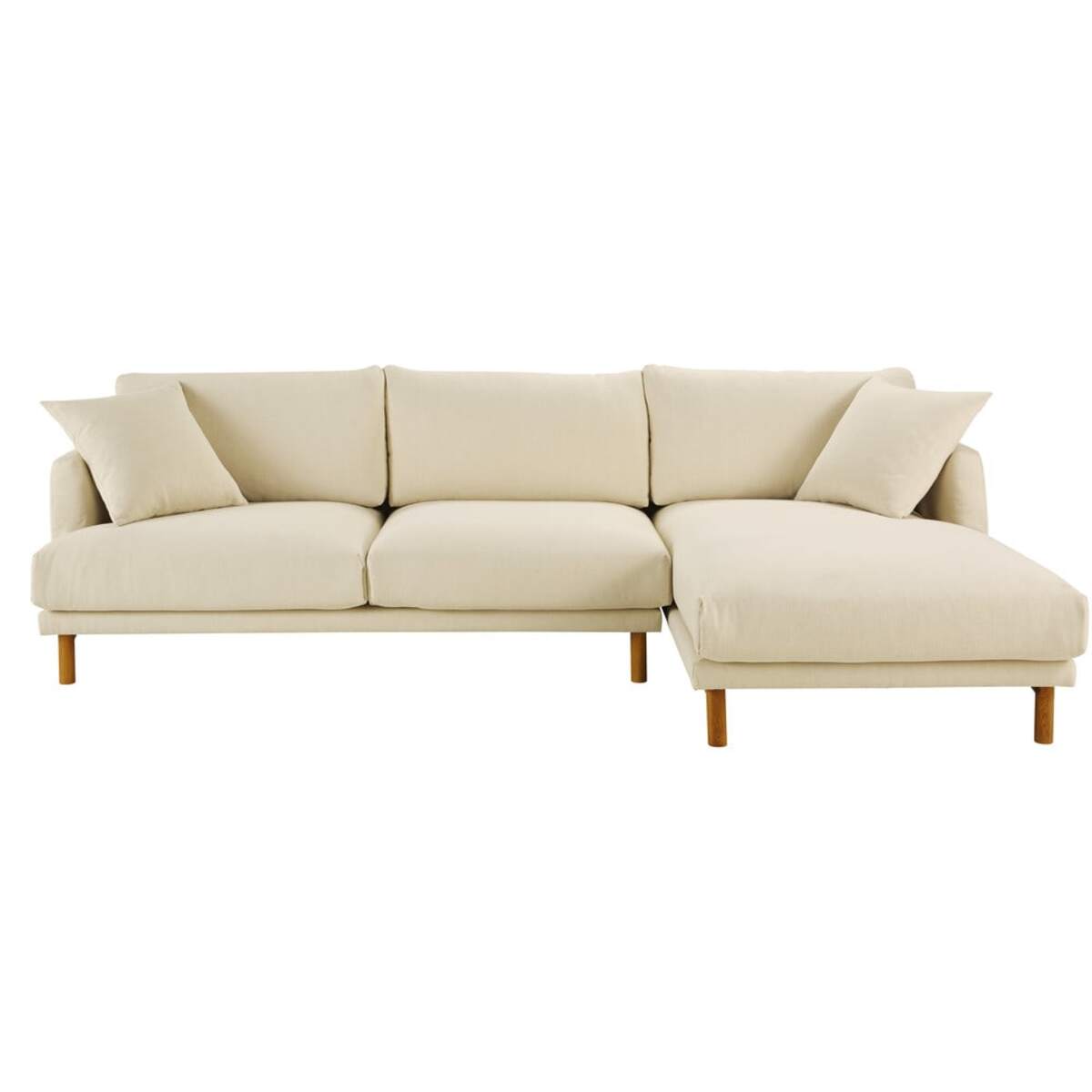 Canapé d'angle droit 5 places en coton et lin beige Raoul