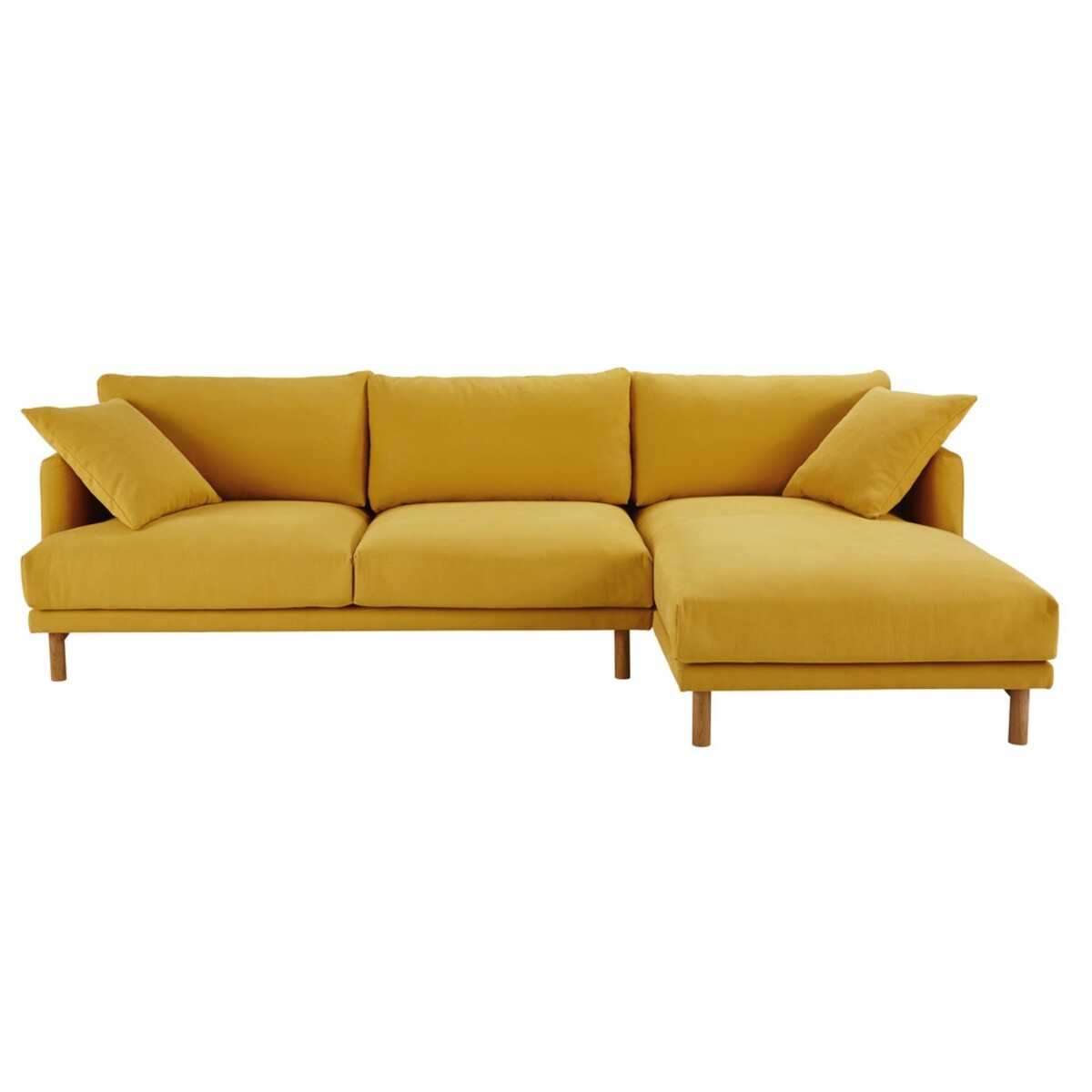Canapé d'angle droit 5 places en coton et lin jaune moutarde Raoul