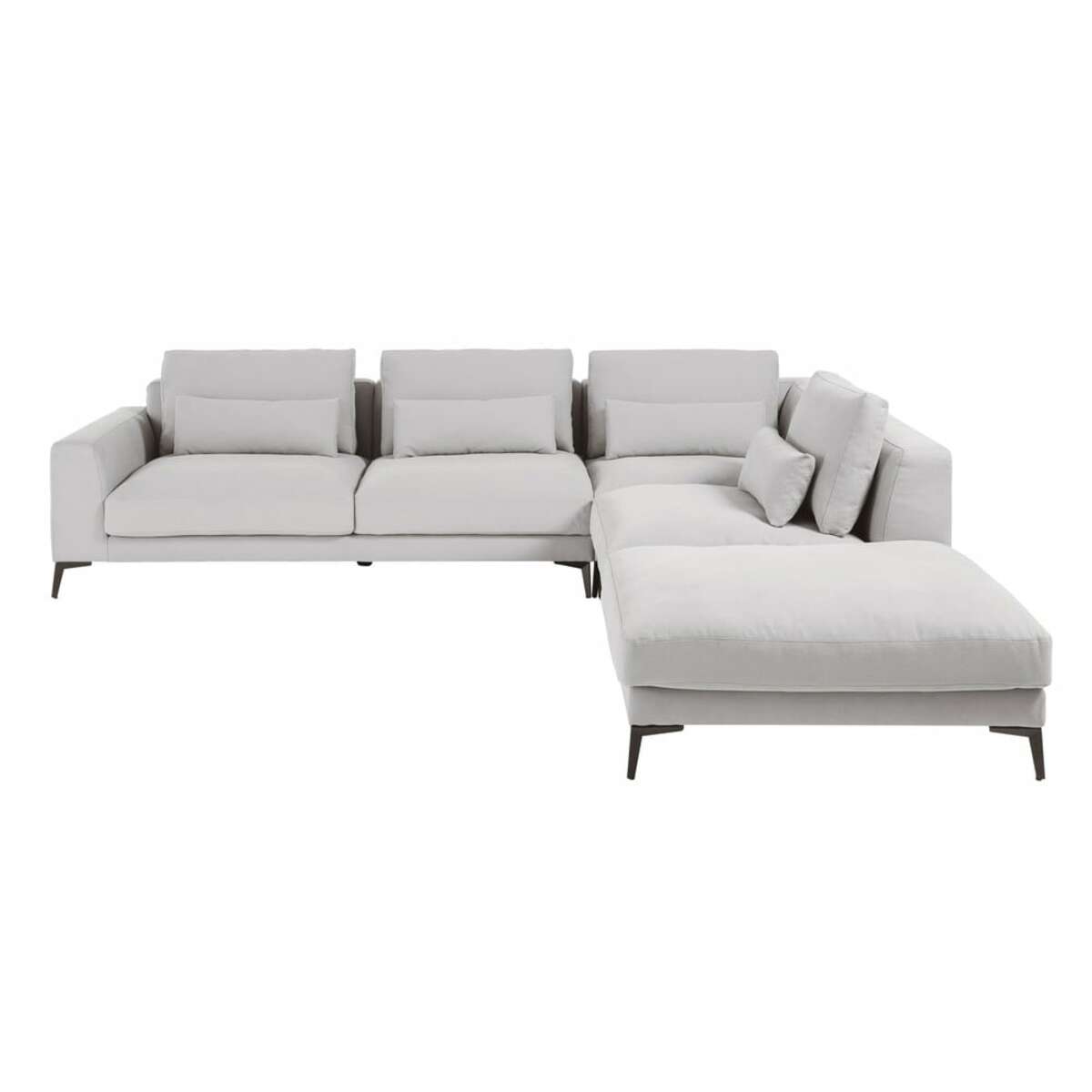 Canapé d'angle droit 6 places en coton et lin gris clair Portland