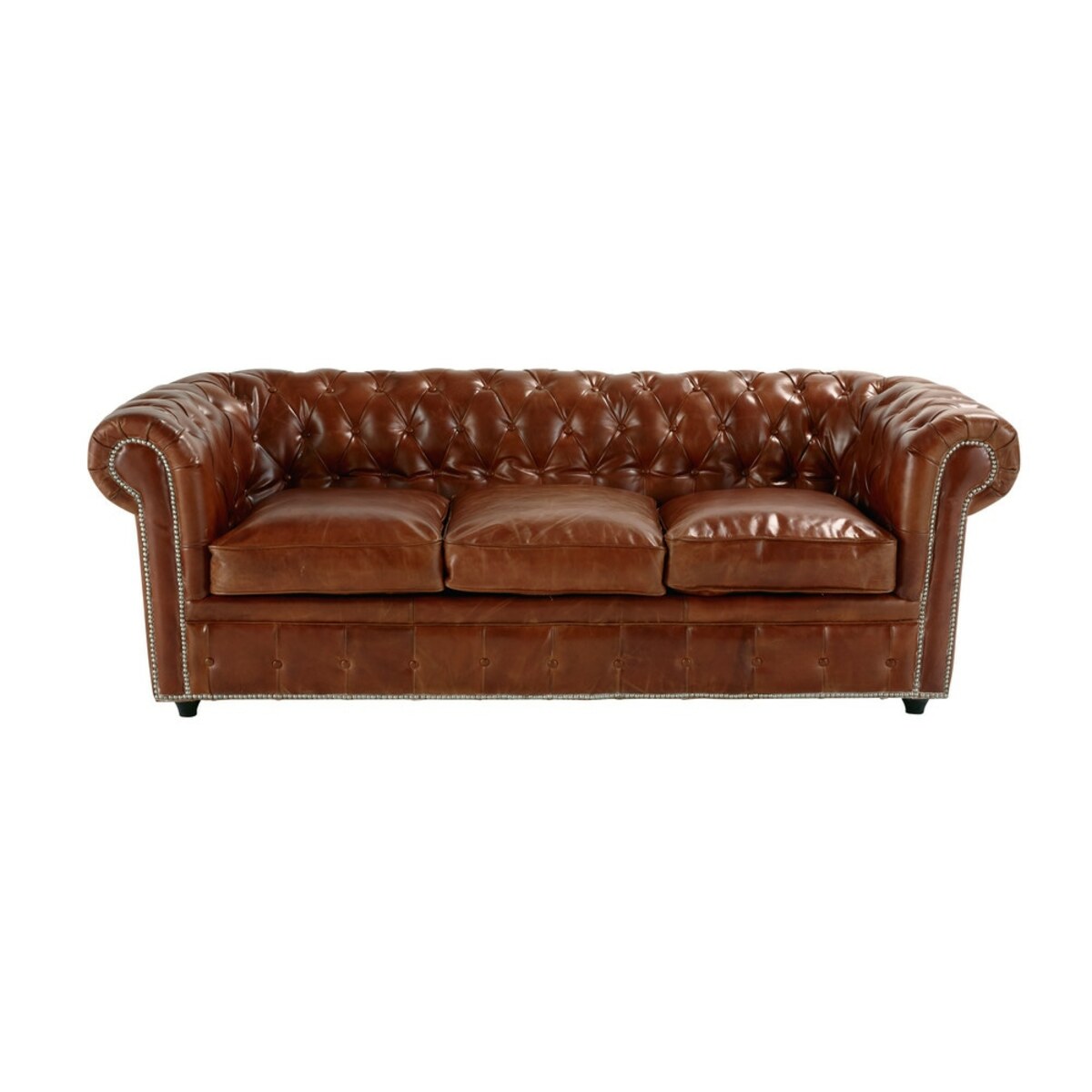 Canapé-lit 3 places en cuir marron Chesterfield