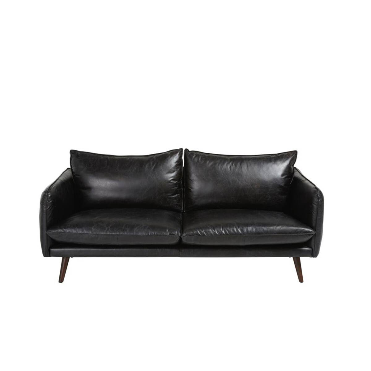 Canapé vintage 2 places en cuir noir Morgan