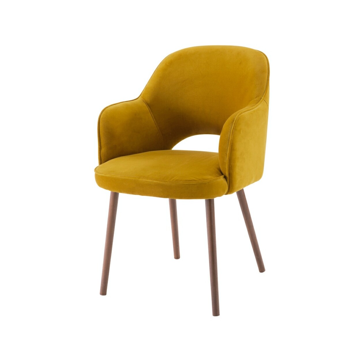 Chaise avec accoudoirs en velours jaune moutarde