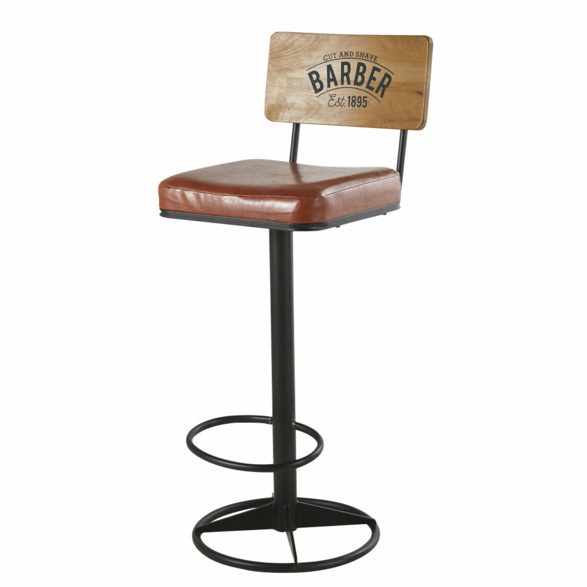 Chaise de bar en métal noir et textile enduit marron Harvey