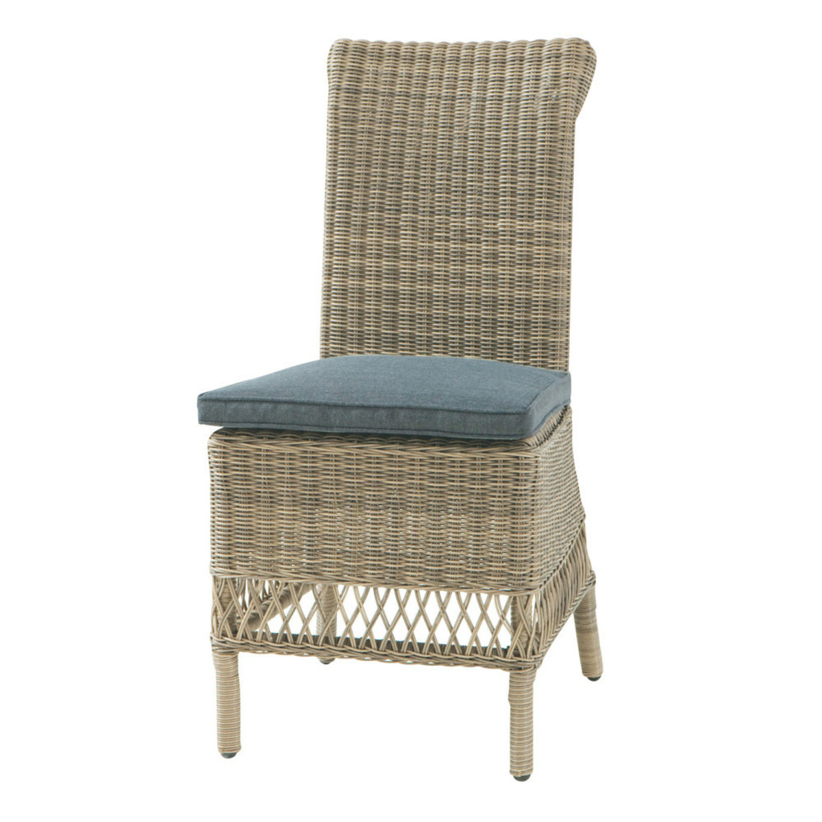 Chaise de jardin + coussin en résine tressée et tissu grise St Raphaël