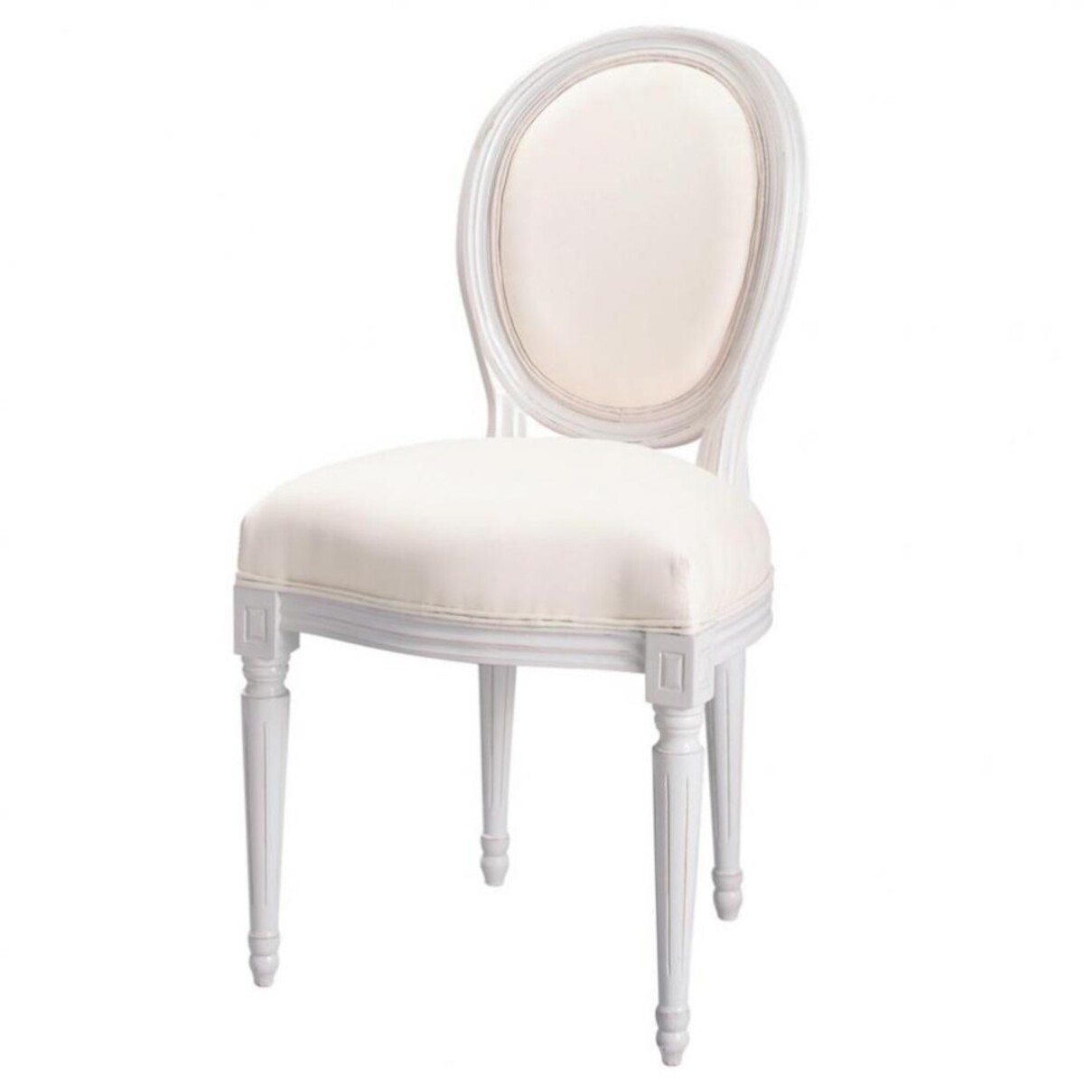 Chaise médaillon en coton ivoire et bois blanc Louis