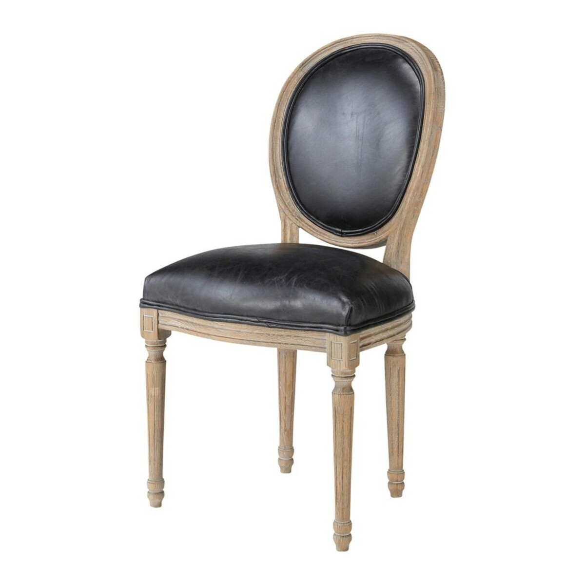 Chaise médaillon en cuir et chêne massif noire Louis