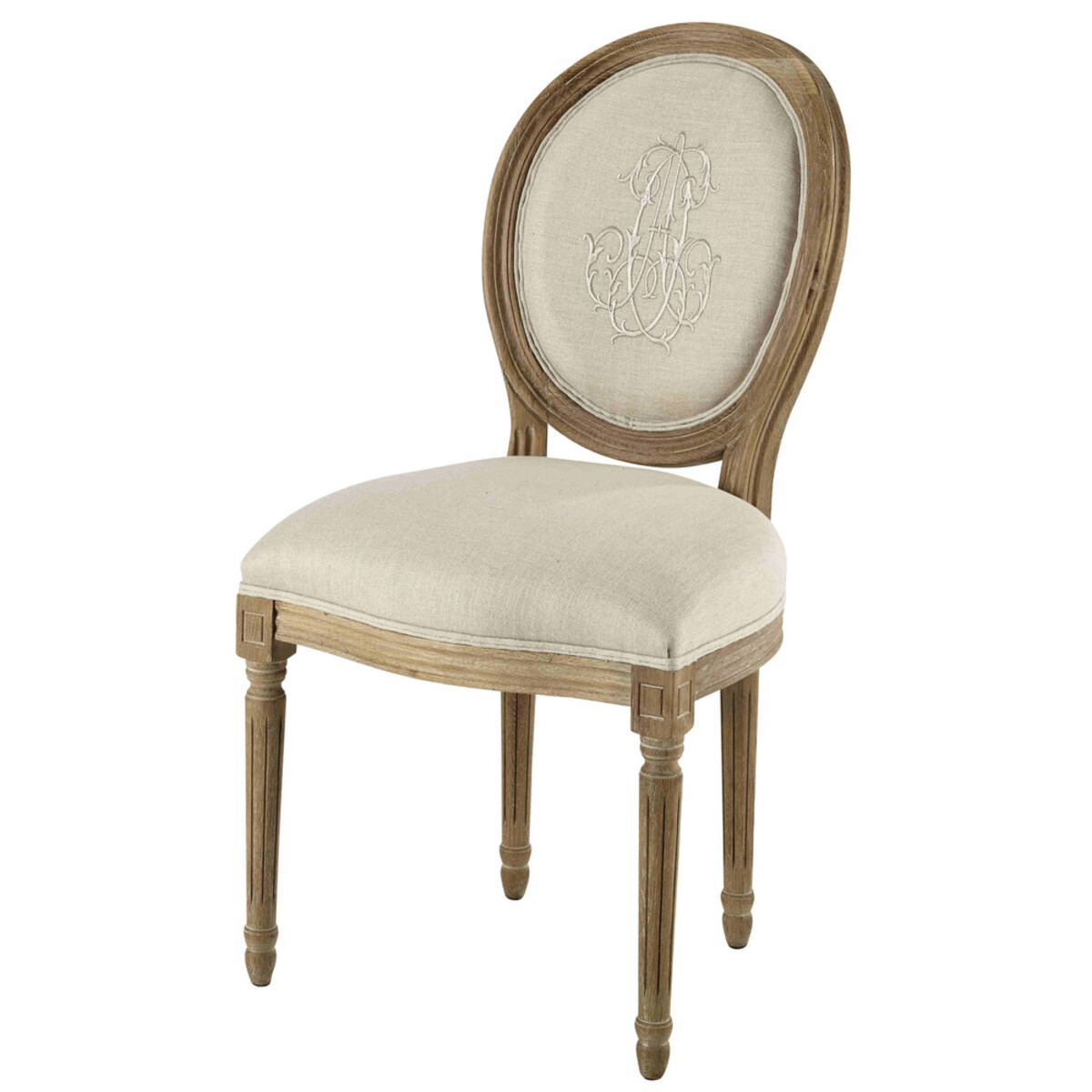 Chaise médaillon en lin coloris lin et chêne grisé Louis