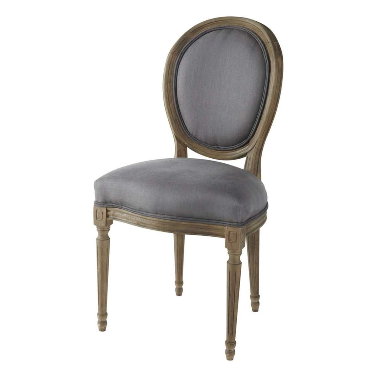 Chaise médaillon en lin et chêne massif taupe grisé Louis