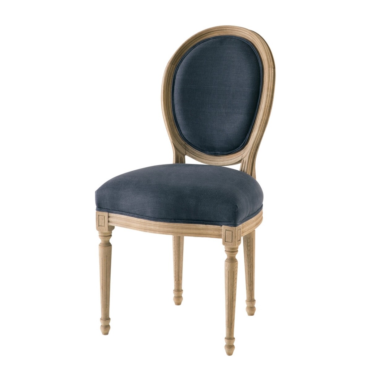 Chaise médaillon en lin lavé bleu encre Louis
