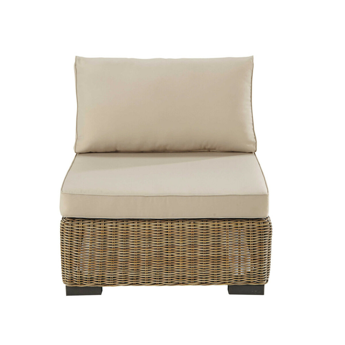 Chauffeuse de jardin en résine tressée et tissu beige sable