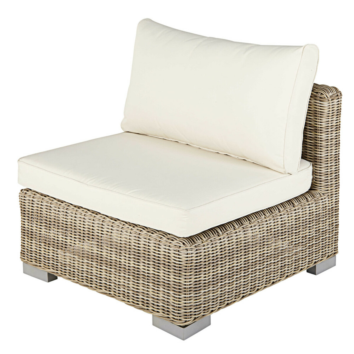 Chauffeuse pour salon de jardin modulable beige et coussins écrus