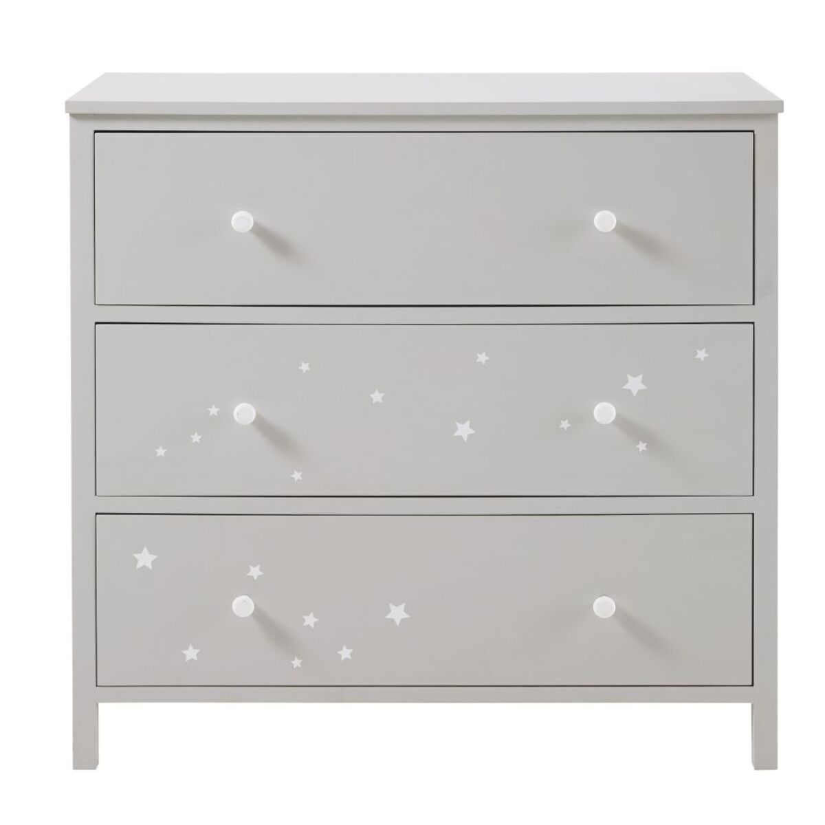 Commode 3 tiroirs grise motifs étoiles blanches Celeste
