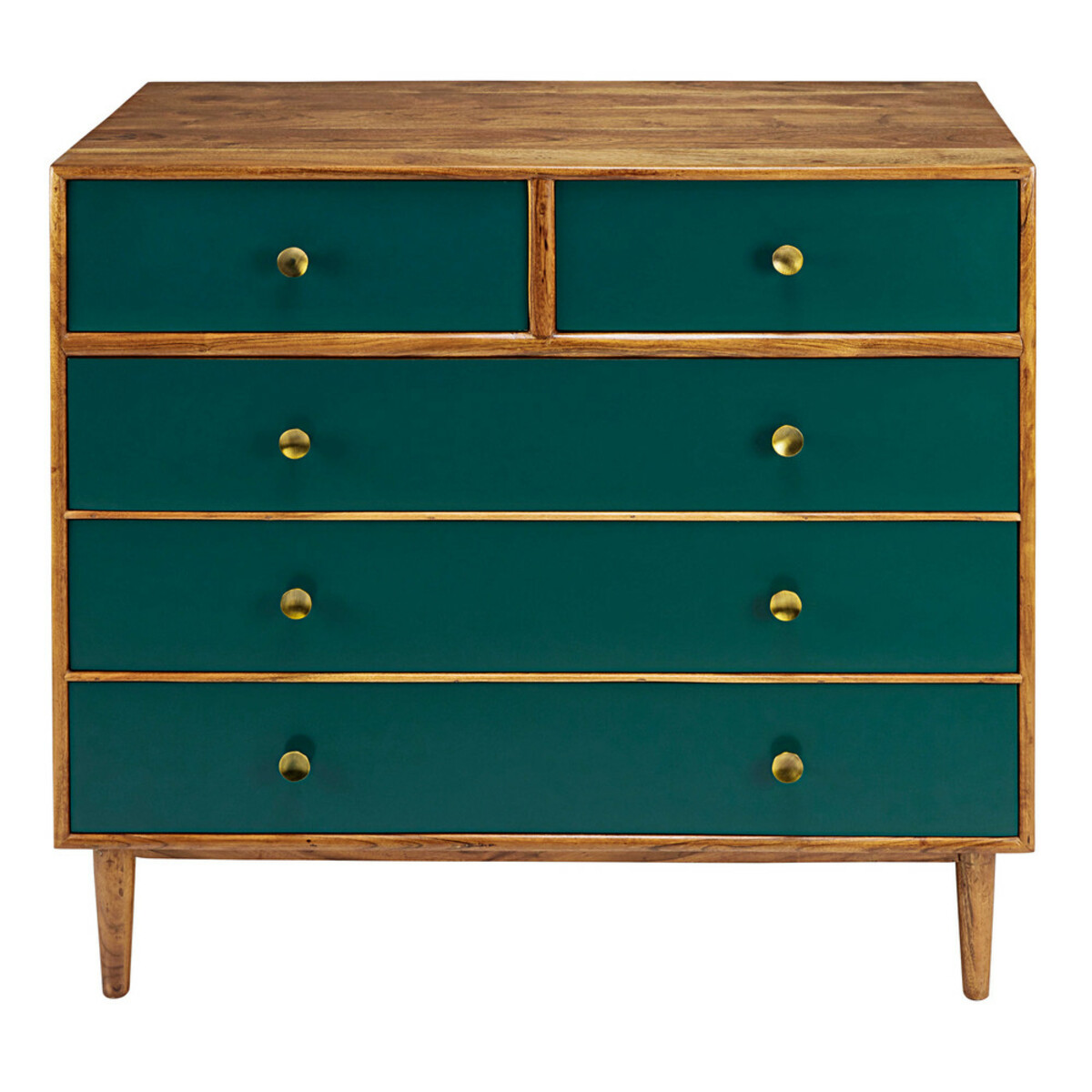 Commode 5 tiroirs en acacia massif vert