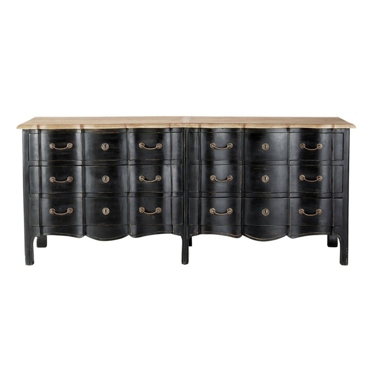 Commode 6 tiroirs noire en acacia et manguier