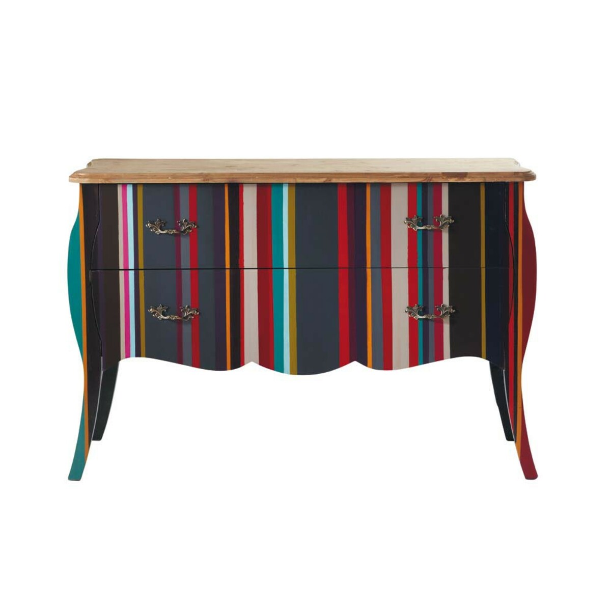 Commode à rayures en bois multicolore L 120 cm