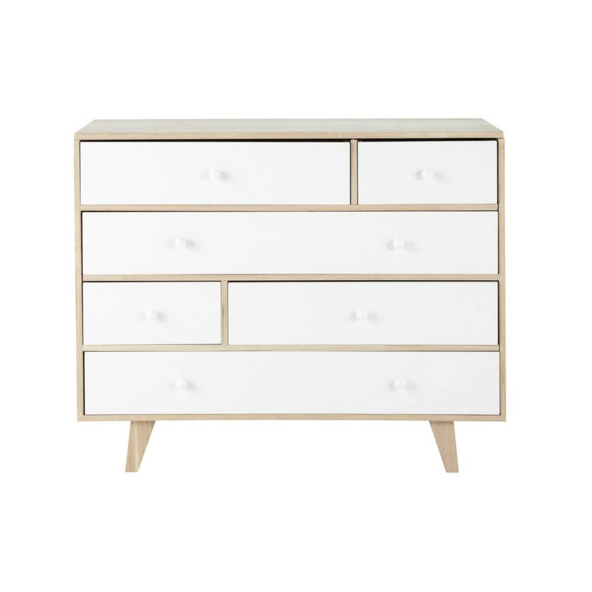 Commode style scandinave 6 tiroirs en paulownia blanc