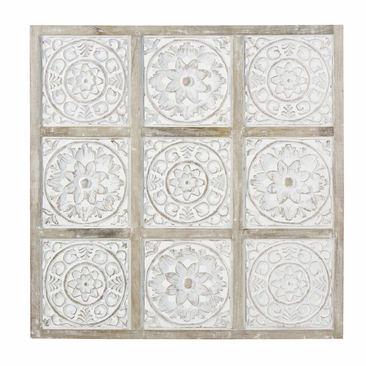 DÃ©co murale en manguier sculptÃ© blanchi 102x102