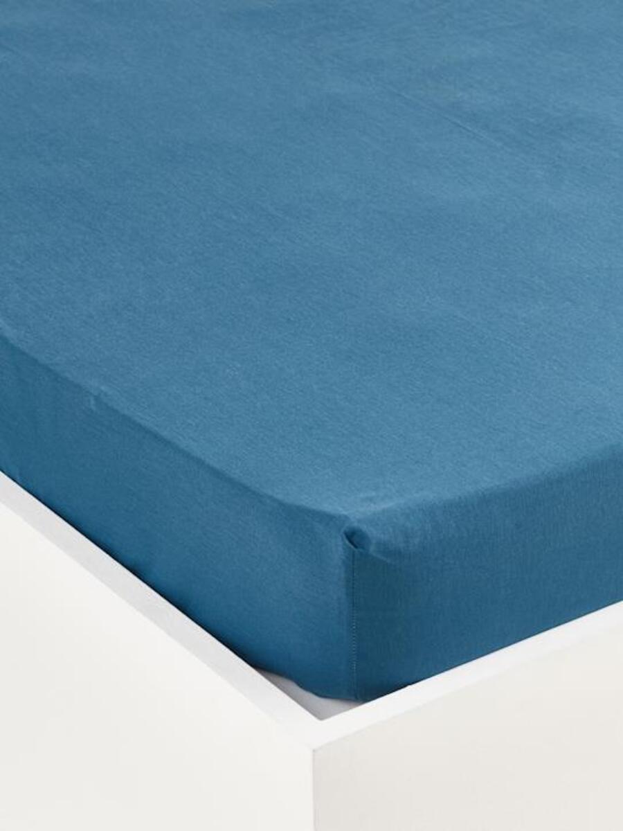 Drap-housse uni en coton 'Acapulco' bleu