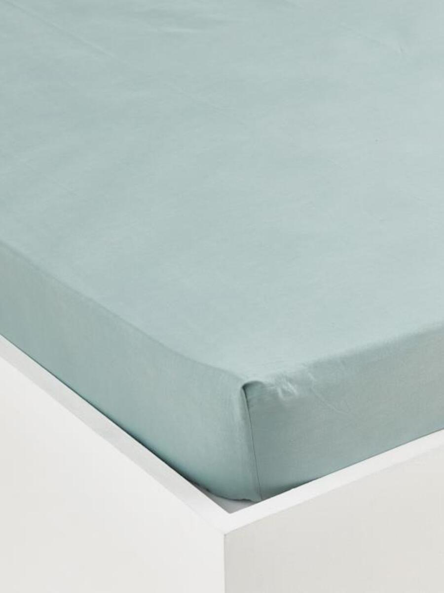 Drap-housse uni en coton Savane vert-de-gris