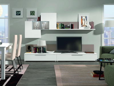 Ensemble bibliotheque meuble tv  - coloris blanc-moka