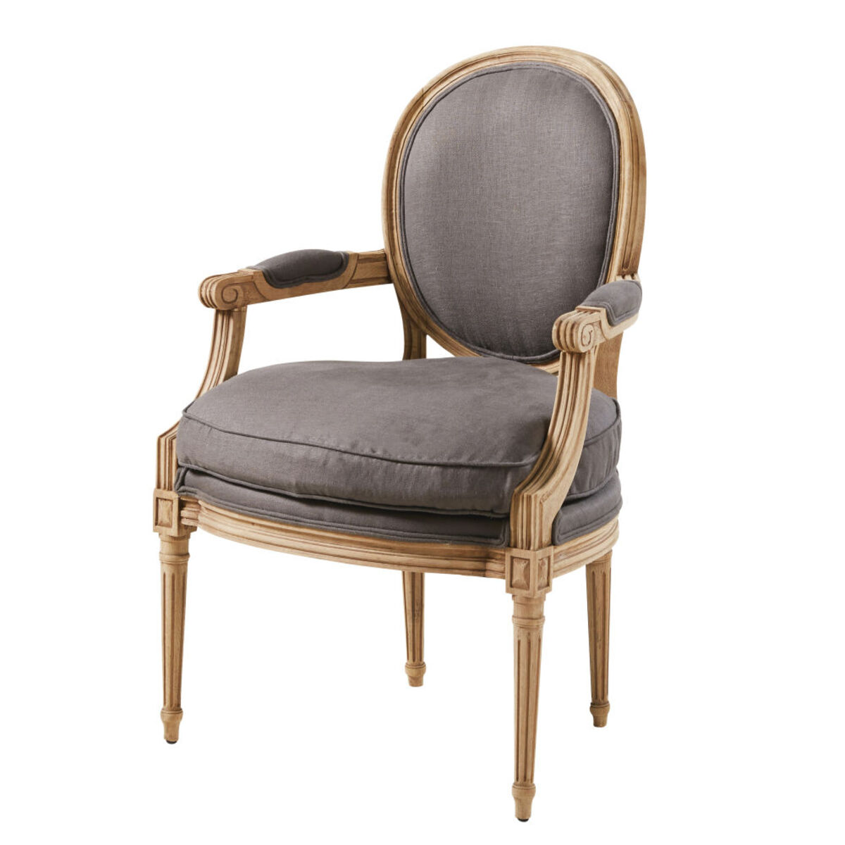 Fauteuil cabriolet en lin taupe Louis