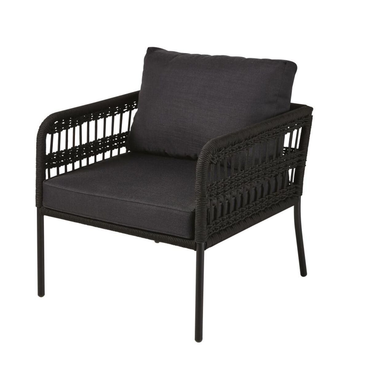Fauteuil de jardin en corde tressée noire Napoli