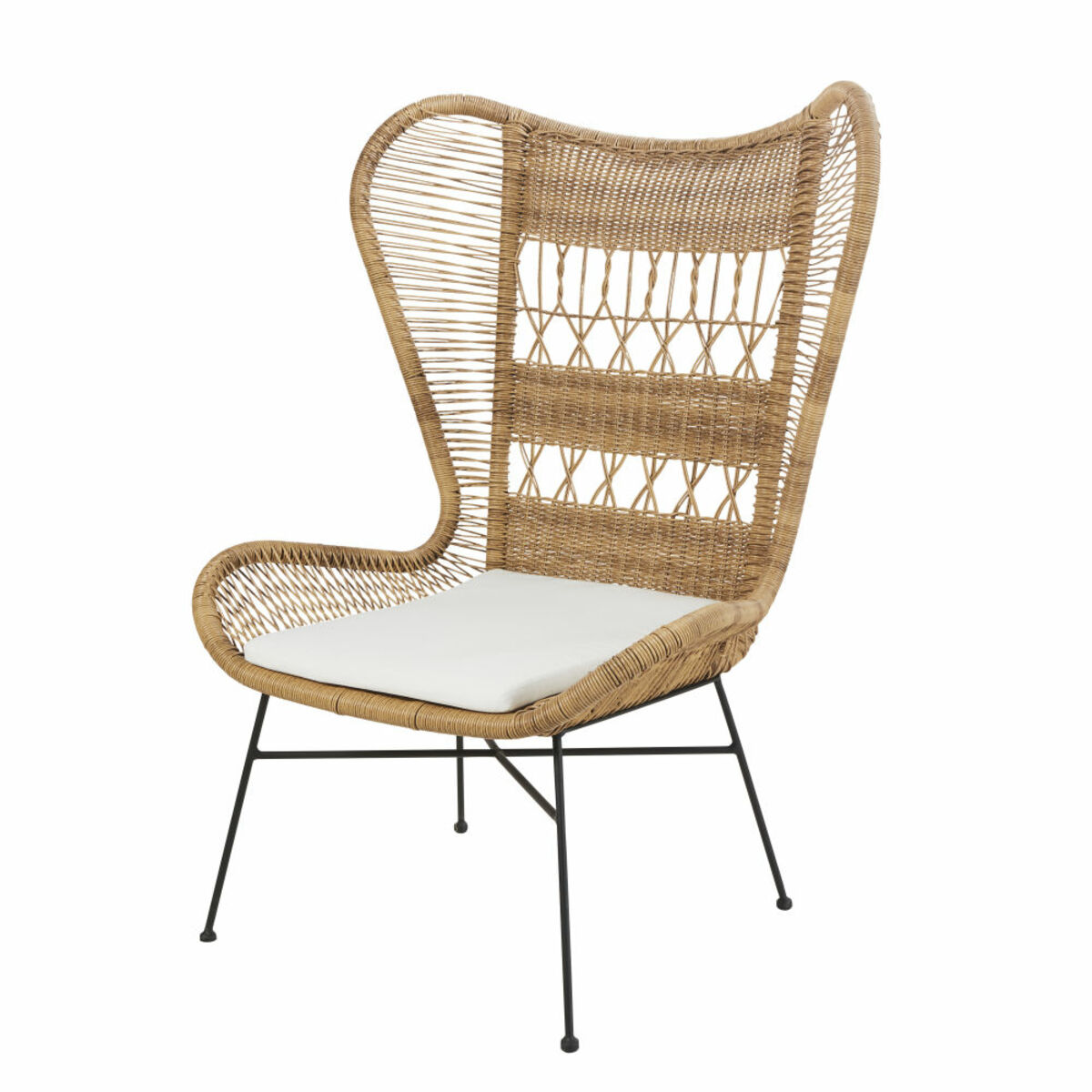 Fauteuil de jardin en résine tressée et toile écrue