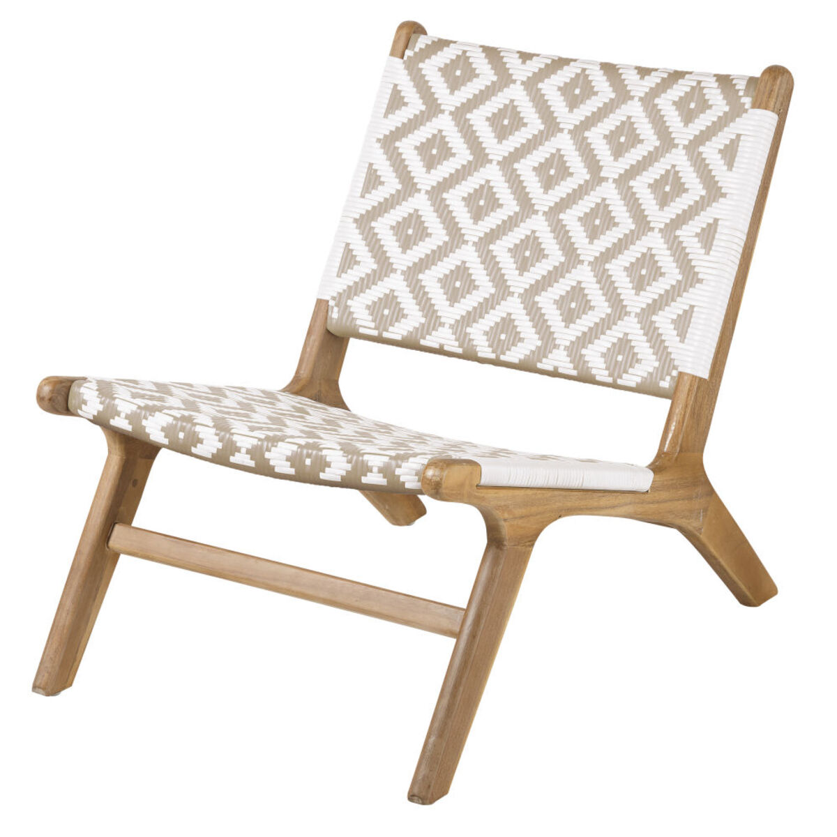 Fauteuil de jardin en résine tressée motifs graphiques blancs et beiges Kilimanjaro