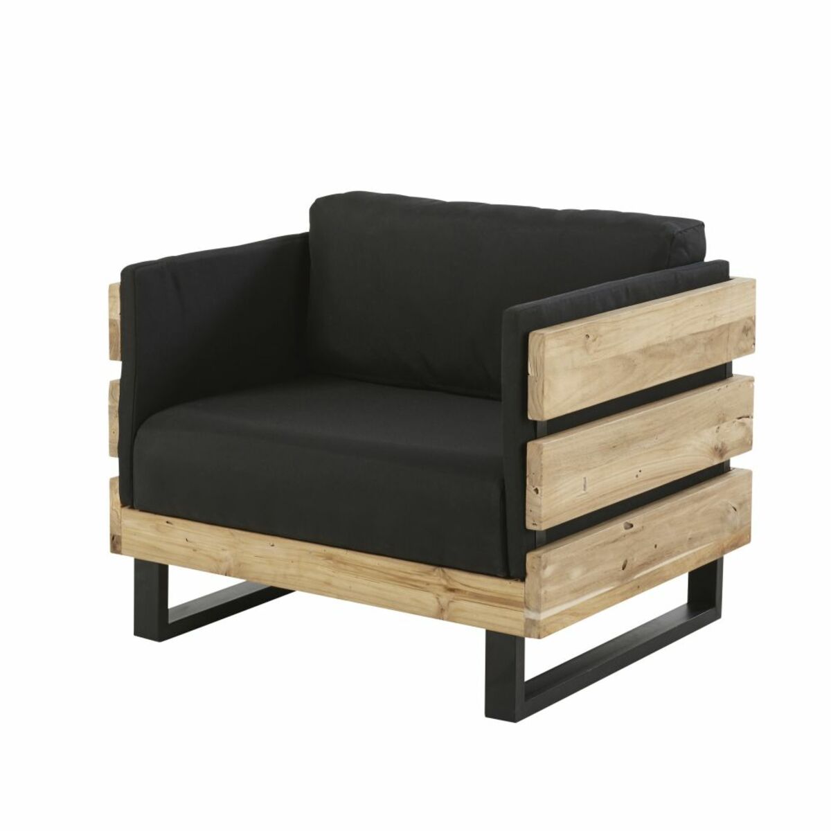 Fauteuil de jardin en teck massif recyclé et toile noire