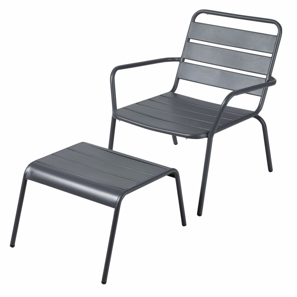 Fauteuil de jardin et repose-pieds en métal gris anthracite Batignolles