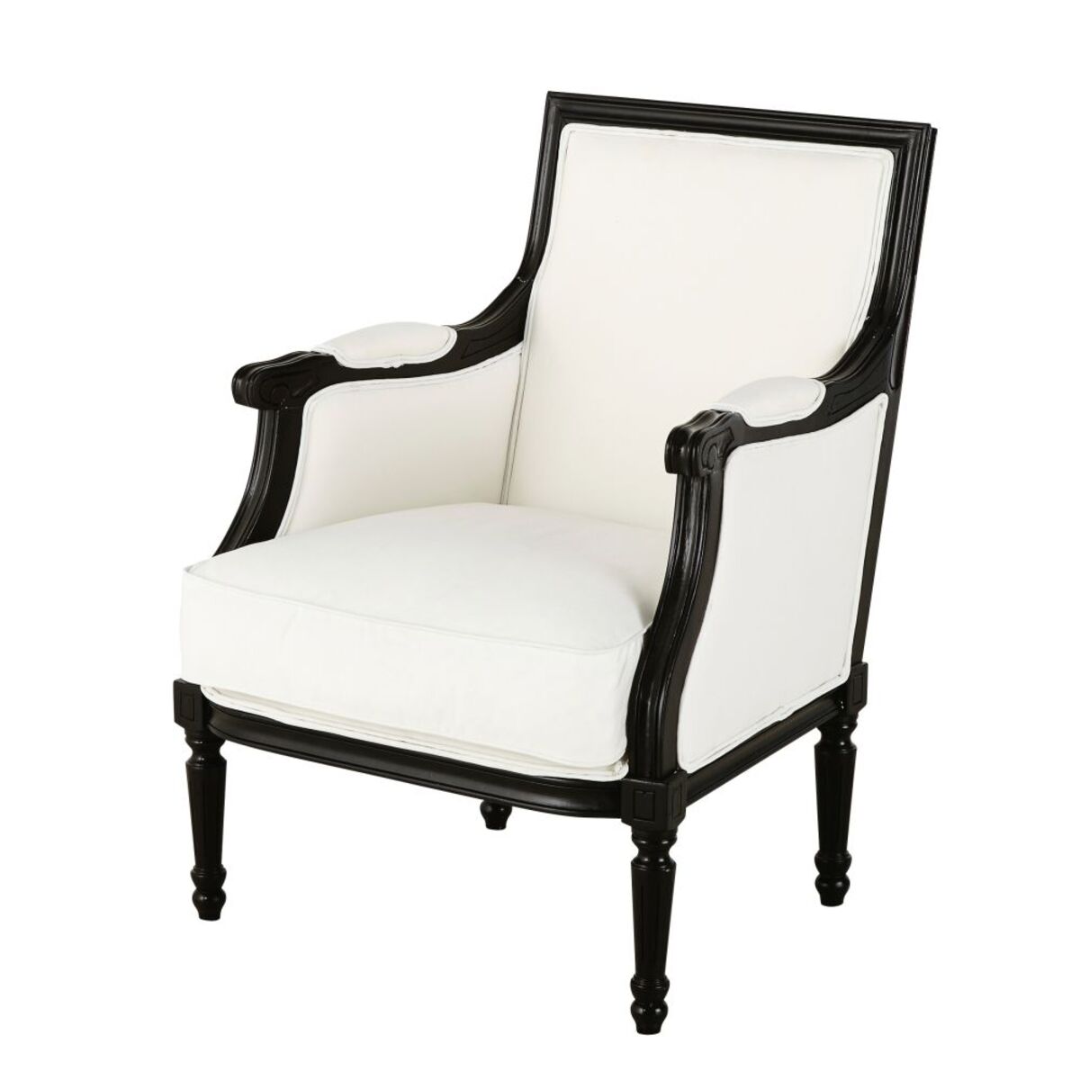 Fauteuil en coton écru et peuplier massif noir Casanova